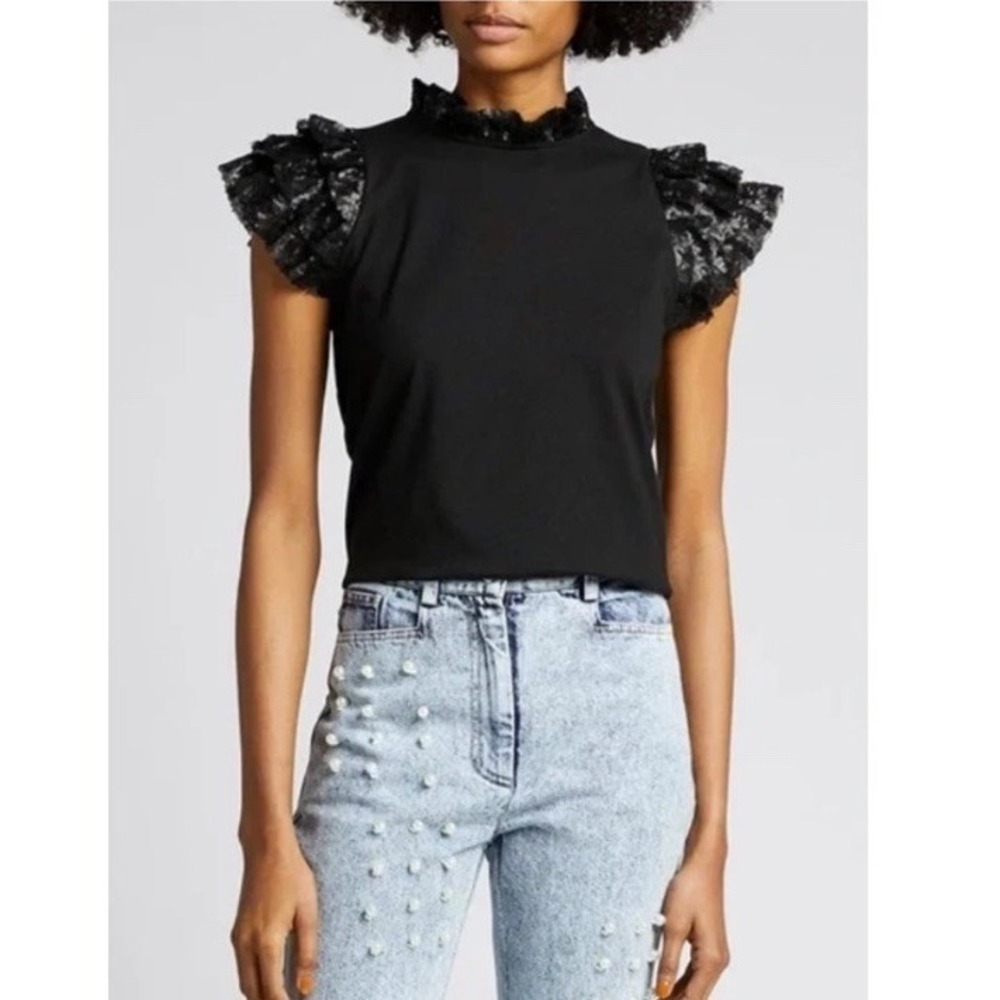 Sea New York Rachelle Black Sequin Flutter Tee Top M NWT Luxury Designer Ruffle - Picture 2 of 10